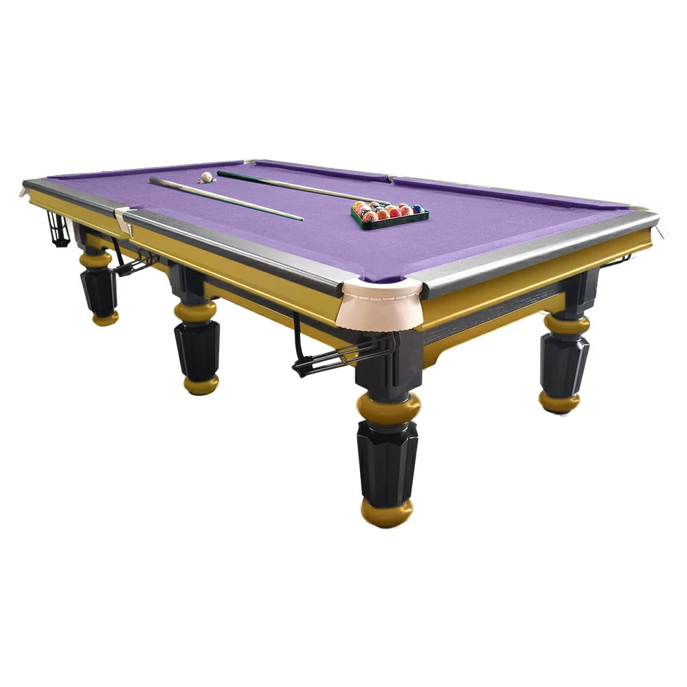 QUESLA 4.5cm Thickness Slate 9FT Steel Handrail Luxury Pool Snooker Billiard Table with Elegant Brass Detailing