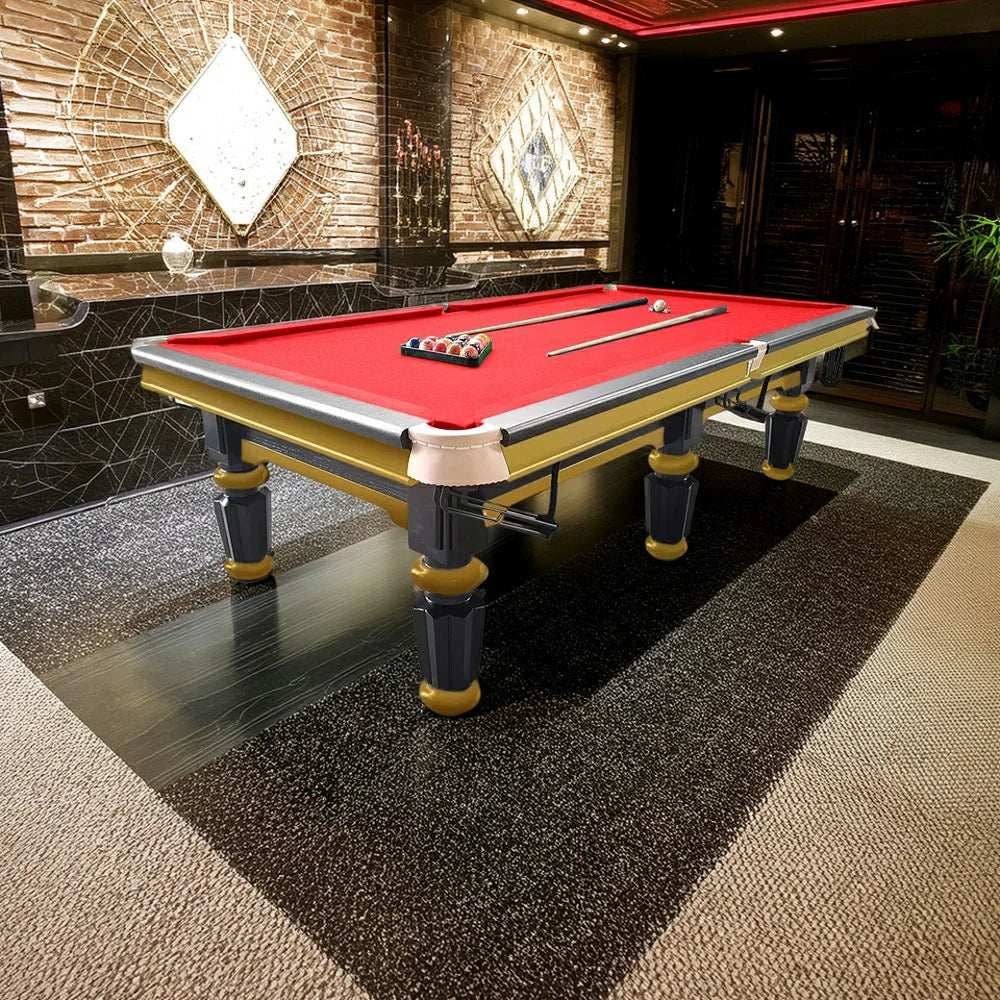 QUESLA 4.5cm Thickness Slate 9FT Steel Handrail Luxury Pool Snooker Billiard Table with Elegant Brass Detailing