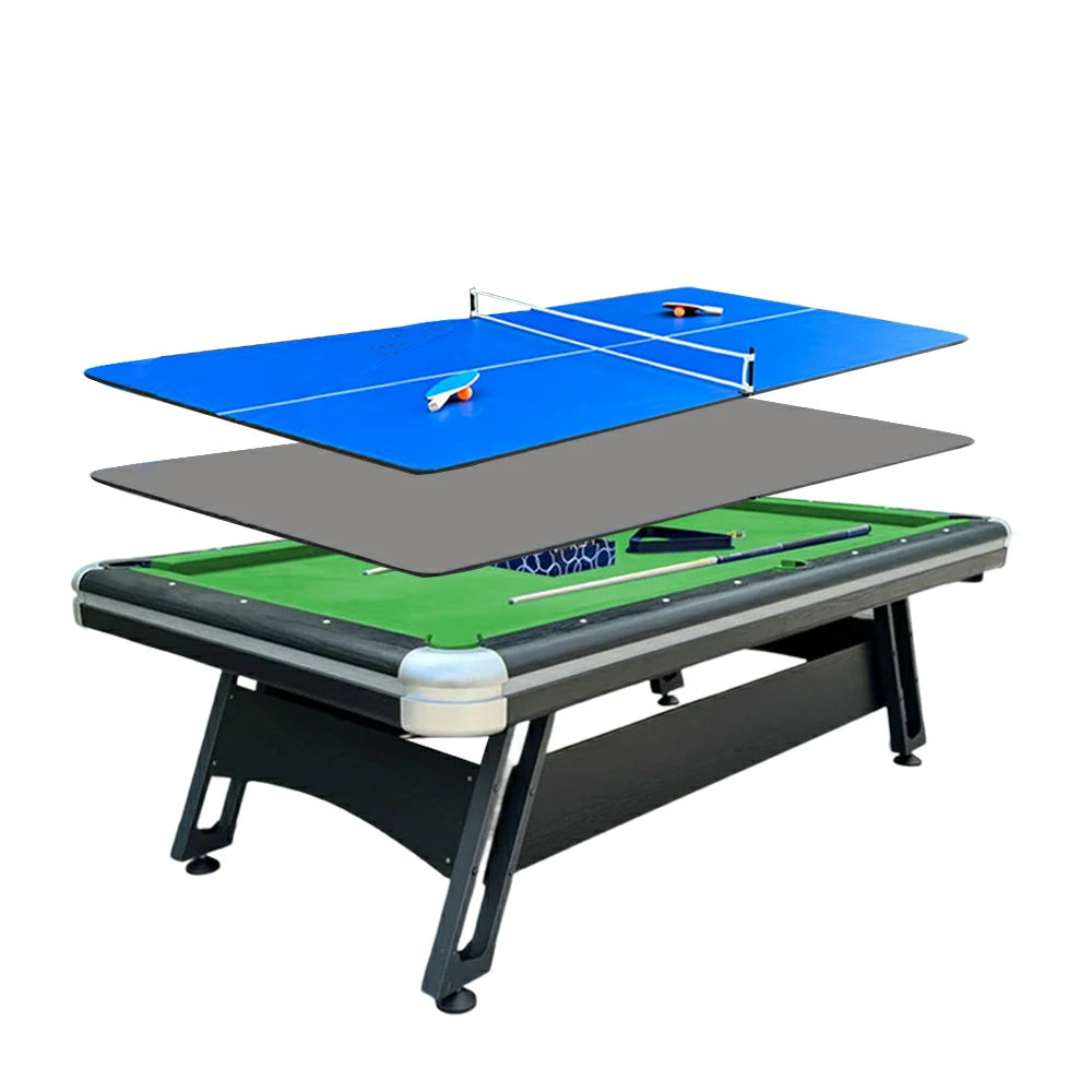 CUETIQ 3-in-1 9FT Iron-Leg Pool Table - Billiards, Table Tennis, Office Desk Combo - Durable, Space-Saving, Modern Design