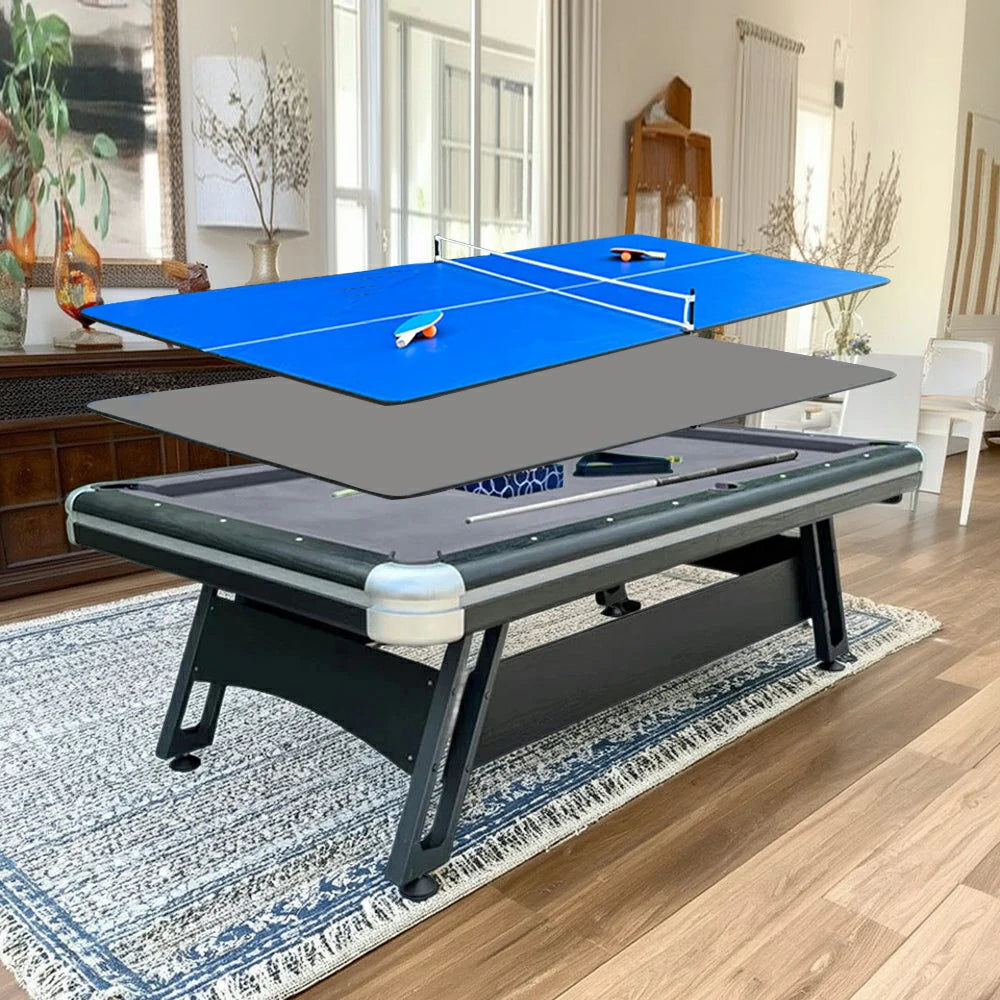 CUETIQ 3-in-1 9FT Iron-Leg Pool Table - Billiards, Table Tennis, Office Desk Combo - Durable, Space-Saving, Modern Design