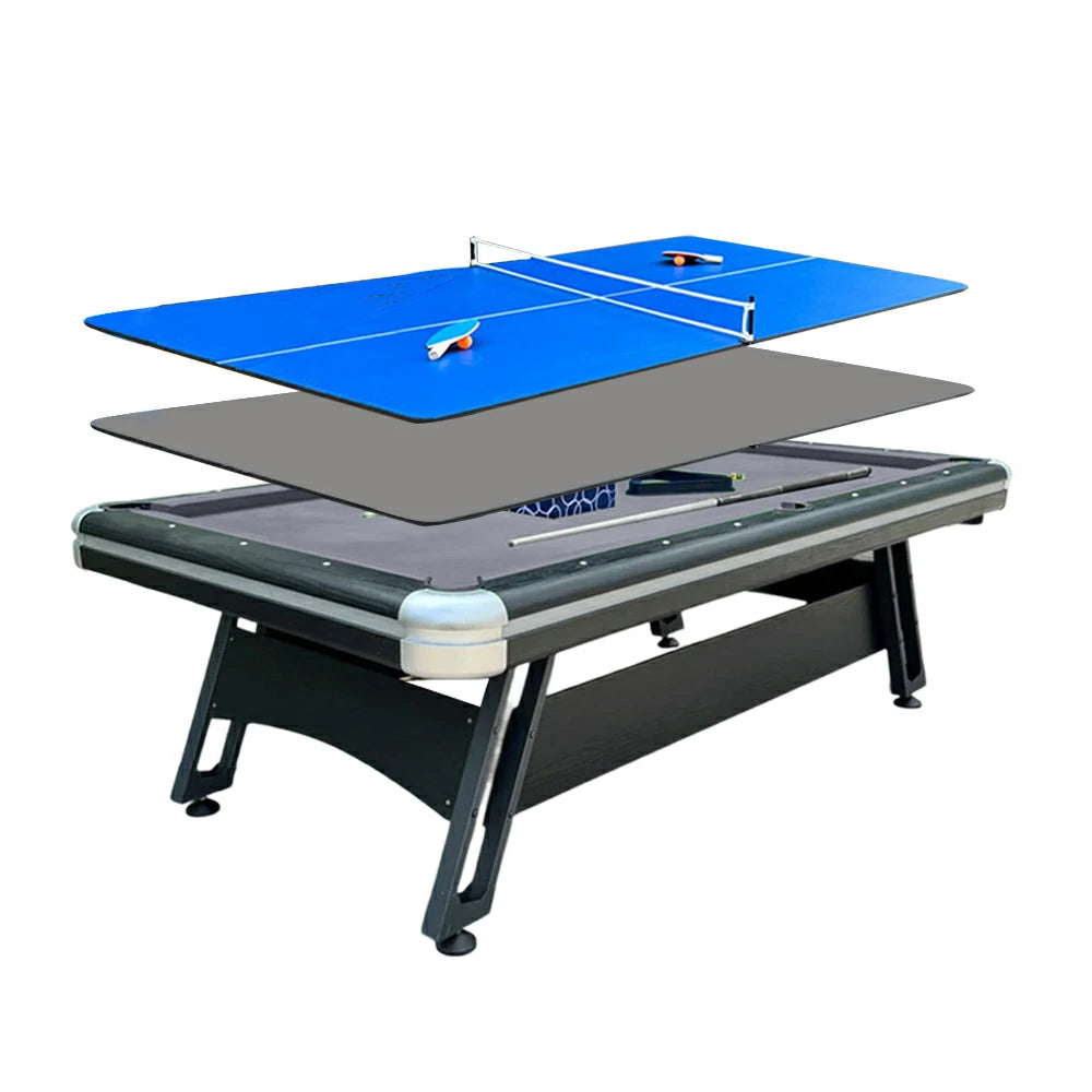 CUETIQ 3-in-1 8FT Iron-Leg Pool Table - Billiards, Table Tennis, Office Desk Combo - Durable, Space-Saving, Modern Design