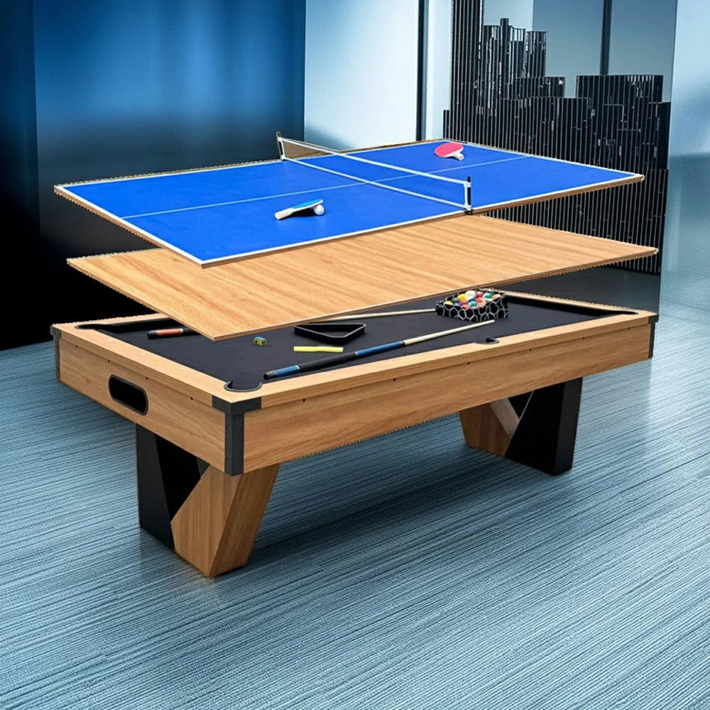 CUETIQ 3-IN-1 7FT MDF Billiard Table/Table Tennis Table/Dining Table W/ Accessories V-Frame Design