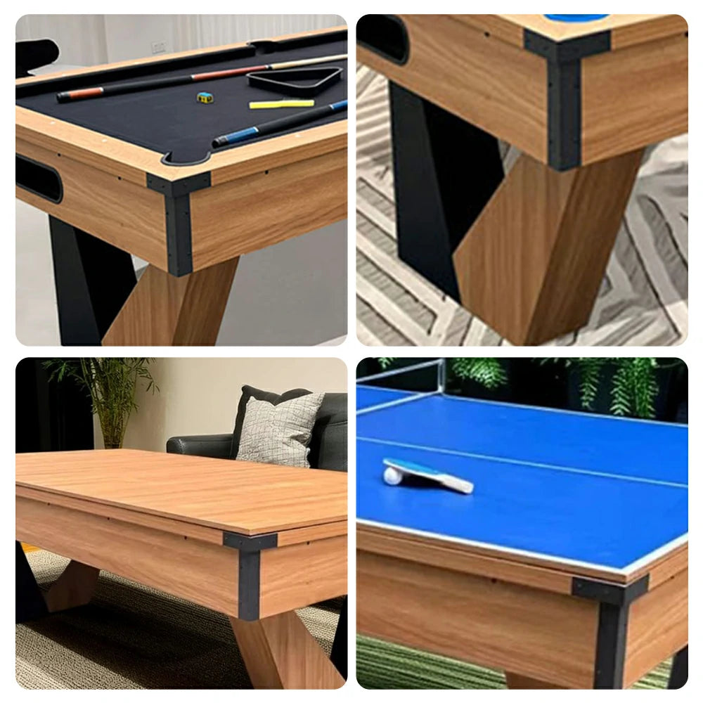 CUETIQ 3-IN-1 7FT MDF Billiard Table/Table Tennis Table/Dining Table W/ Accessories V-Frame Design