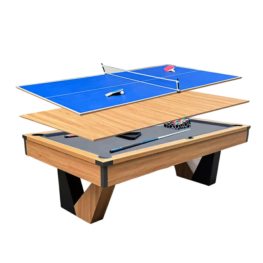 CUETIQ 3-IN-1 7FT MDF Billiard Table/Table Tennis Table/Dining Table W/ Accessories V-Frame Design