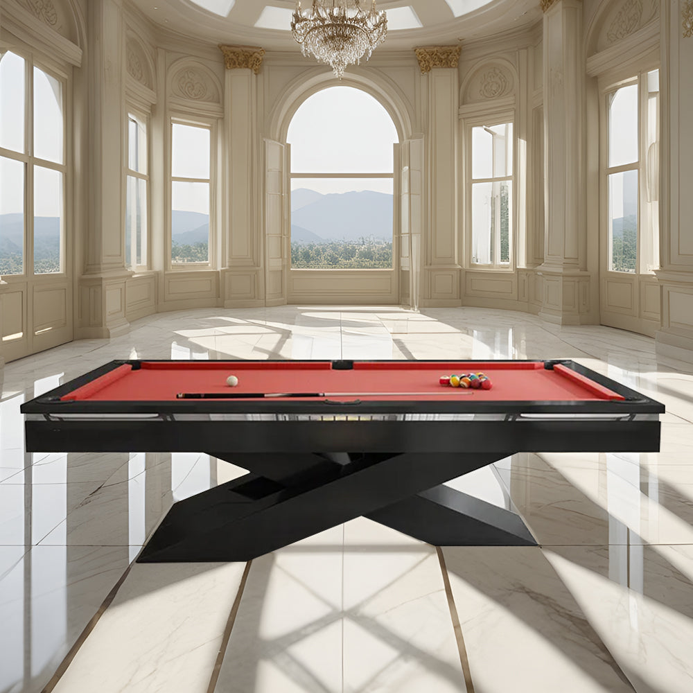 XINGPAI XW7X 7FT Slate Pool Billiard Table Soild Wood - Black&Red