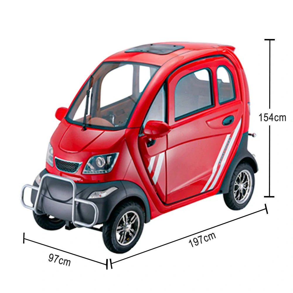 ROLLUX Enclosed Electric Mobility Scooter with Steering Wheel - 60V1200W Motor, 70-80km Long Range, Swivel Seat & Air Conditioning - All-Weather Comfort