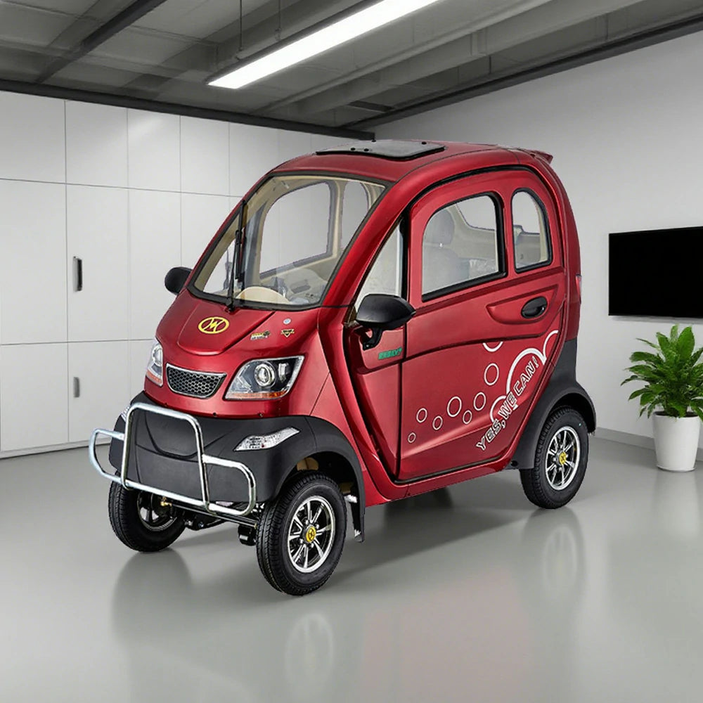 ROLLUX Enclosed Electric Mobility Scooter with Steering Wheel - 60V1200W Motor, 70-80km Long Range, Swivel Seat & Air Conditioning - All-Weather Comfort