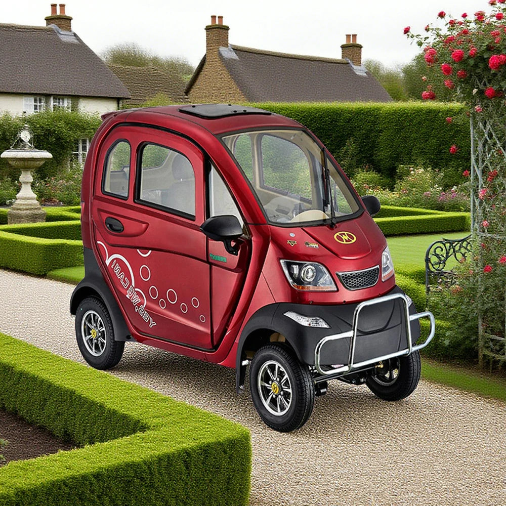 ROLLUX Enclosed Electric Mobility Scooter with Steering Wheel - 60V1200W Motor, 70-80km Long Range, Swivel Seat & Air Conditioning - All-Weather Comfort