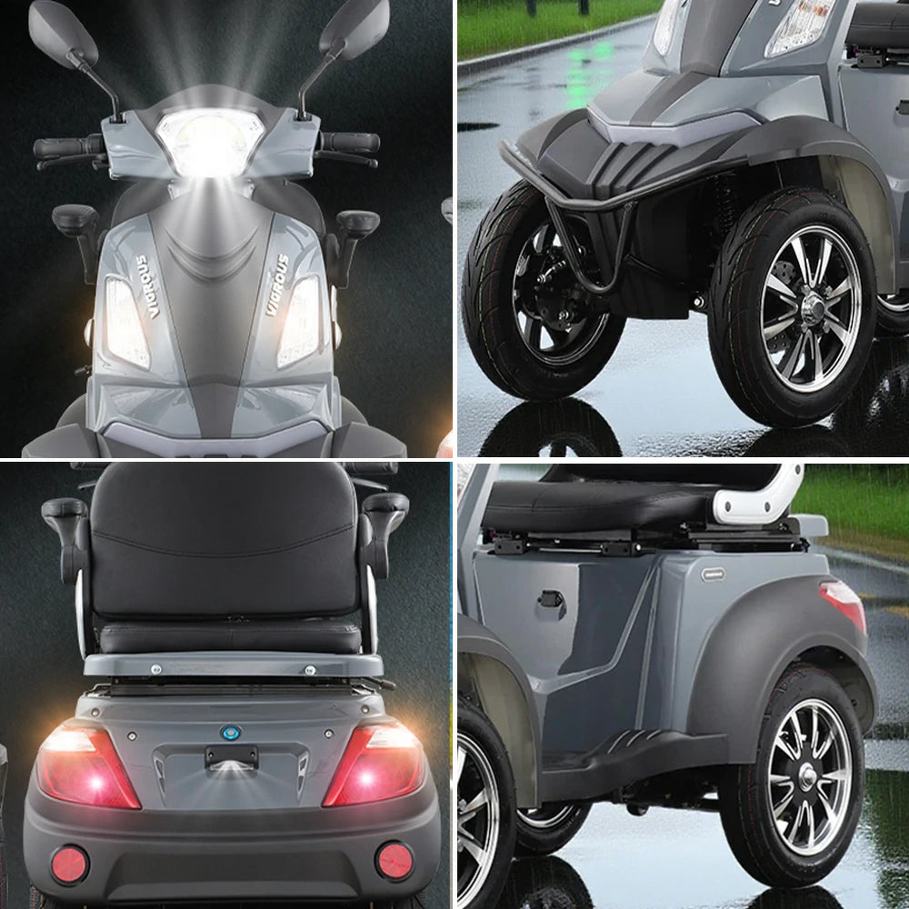 ROLLUX Compact 4-Wheel Mobility Scooter - 500W Motor, 48V 20Ah/30Ah Lead-Acid or Lithium Battery - Grey