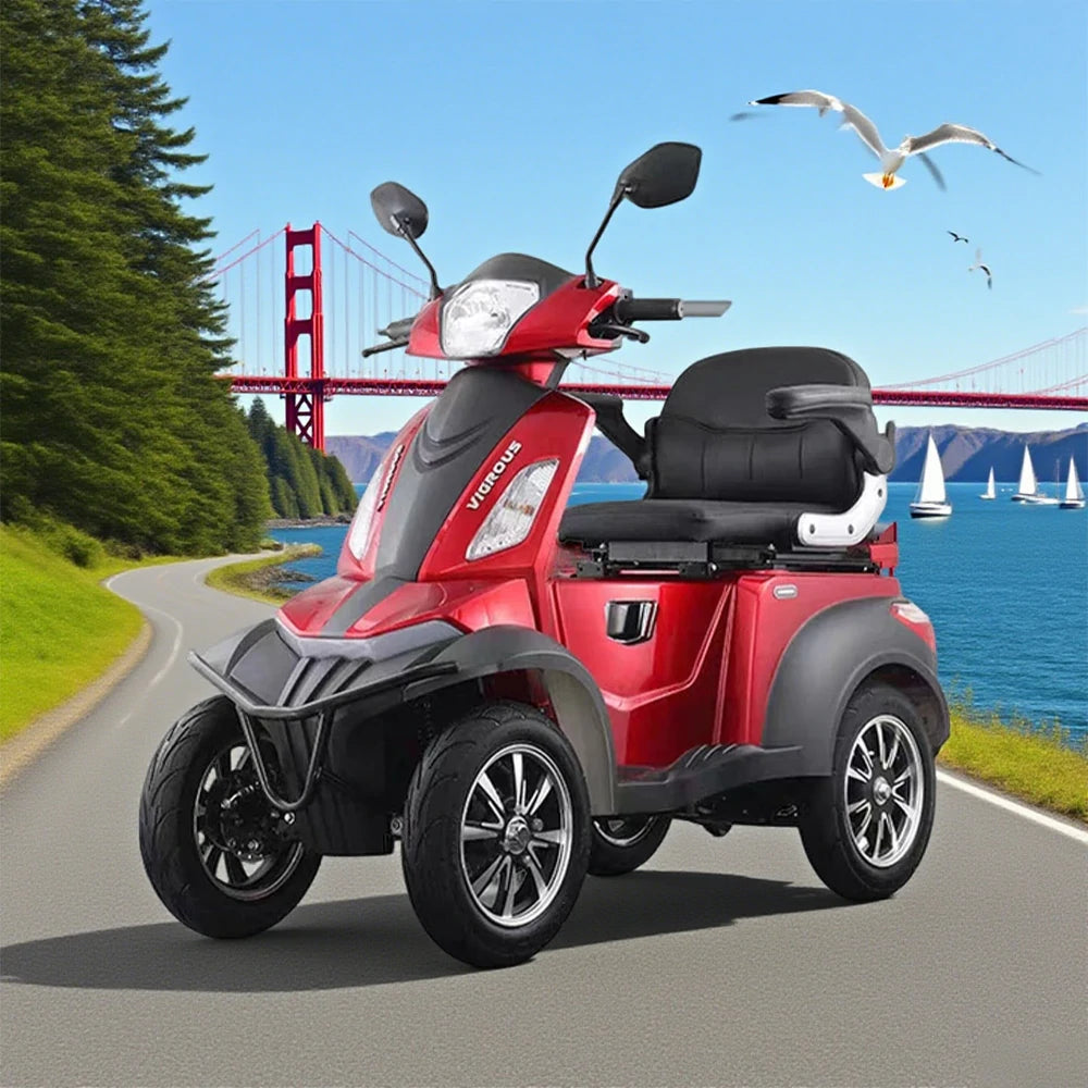 ROLLUX Compact 4-Wheel Mobility Scooter - 500W Motor, 48V 20Ah/30Ah Lead-Acid or Lithium Battery - Red