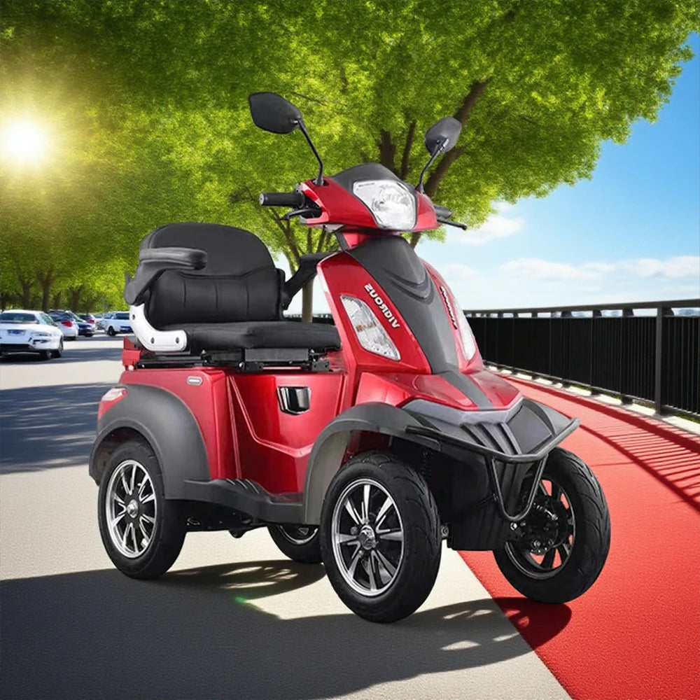 ROLLUX Compact 4-Wheel Mobility Scooter - 500W Motor, 48V 20Ah/30Ah Lead-Acid or Lithium Battery - Red