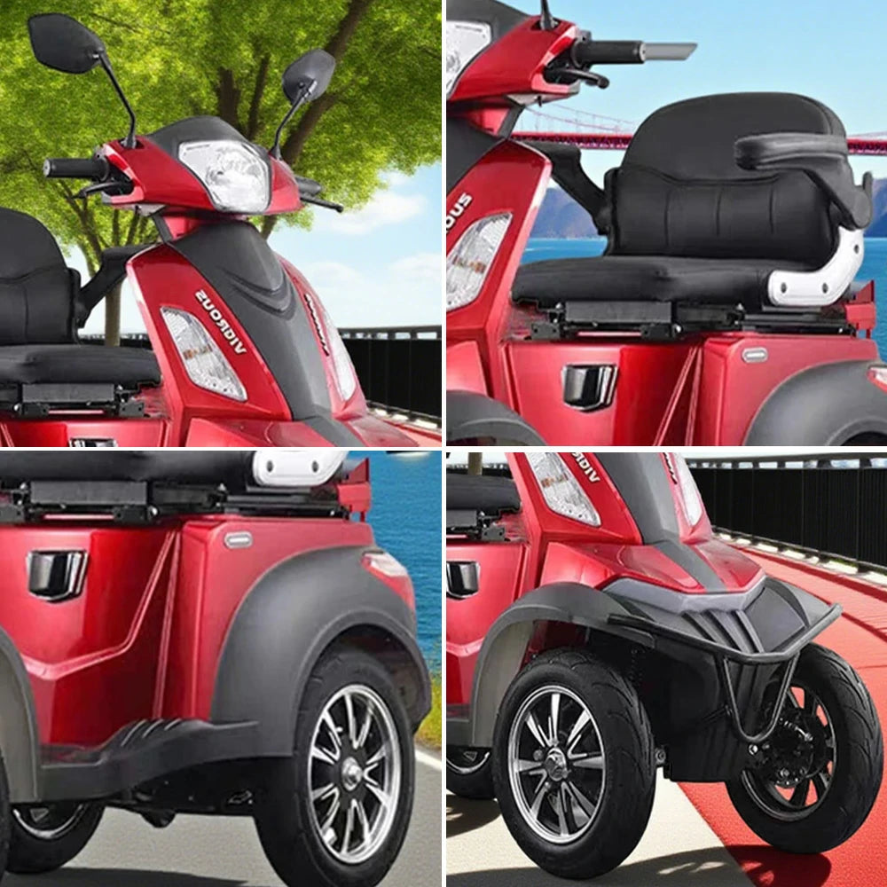 ROLLUX Compact 4-Wheel Mobility Scooter - 500W Motor, 48V 20Ah/30Ah Lead-Acid or Lithium Battery - Red