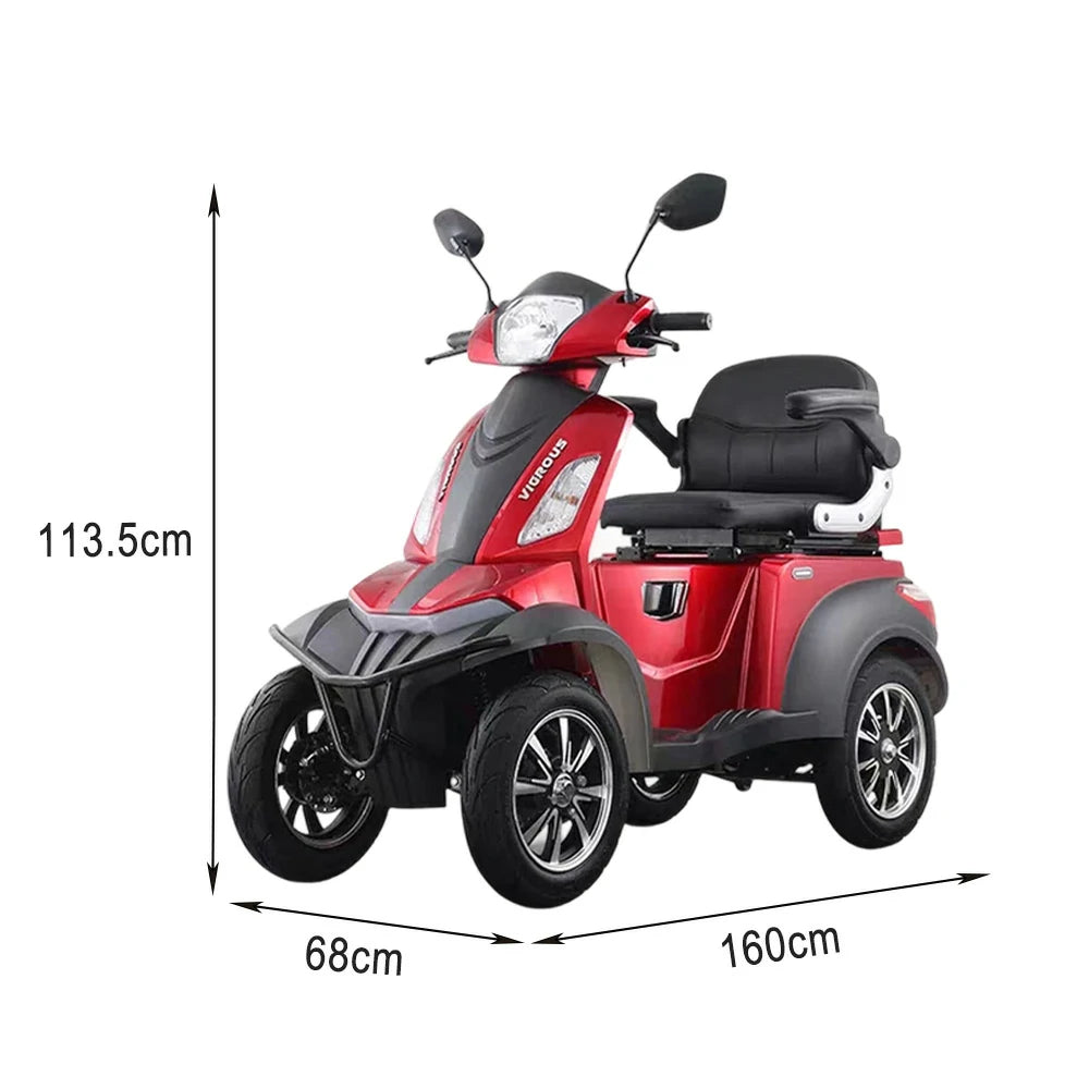 ROLLUX Compact 4-Wheel Mobility Scooter - 500W Motor, 48V 20Ah/30Ah Lead-Acid or Lithium Battery - Red