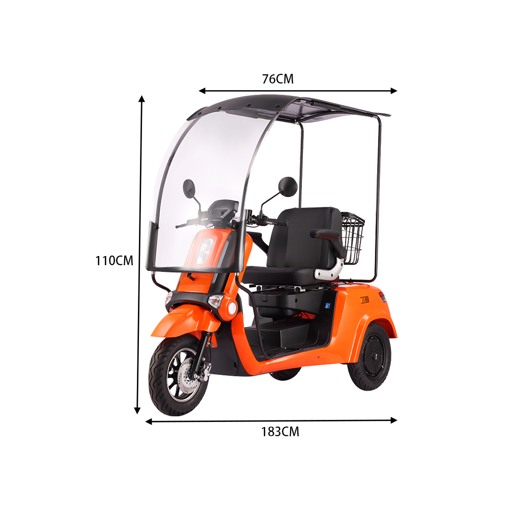 ROLLUX E2 Dual Motors 1600W 3 Wheels Mobility Scooter / With A Roof Overhang - Orange