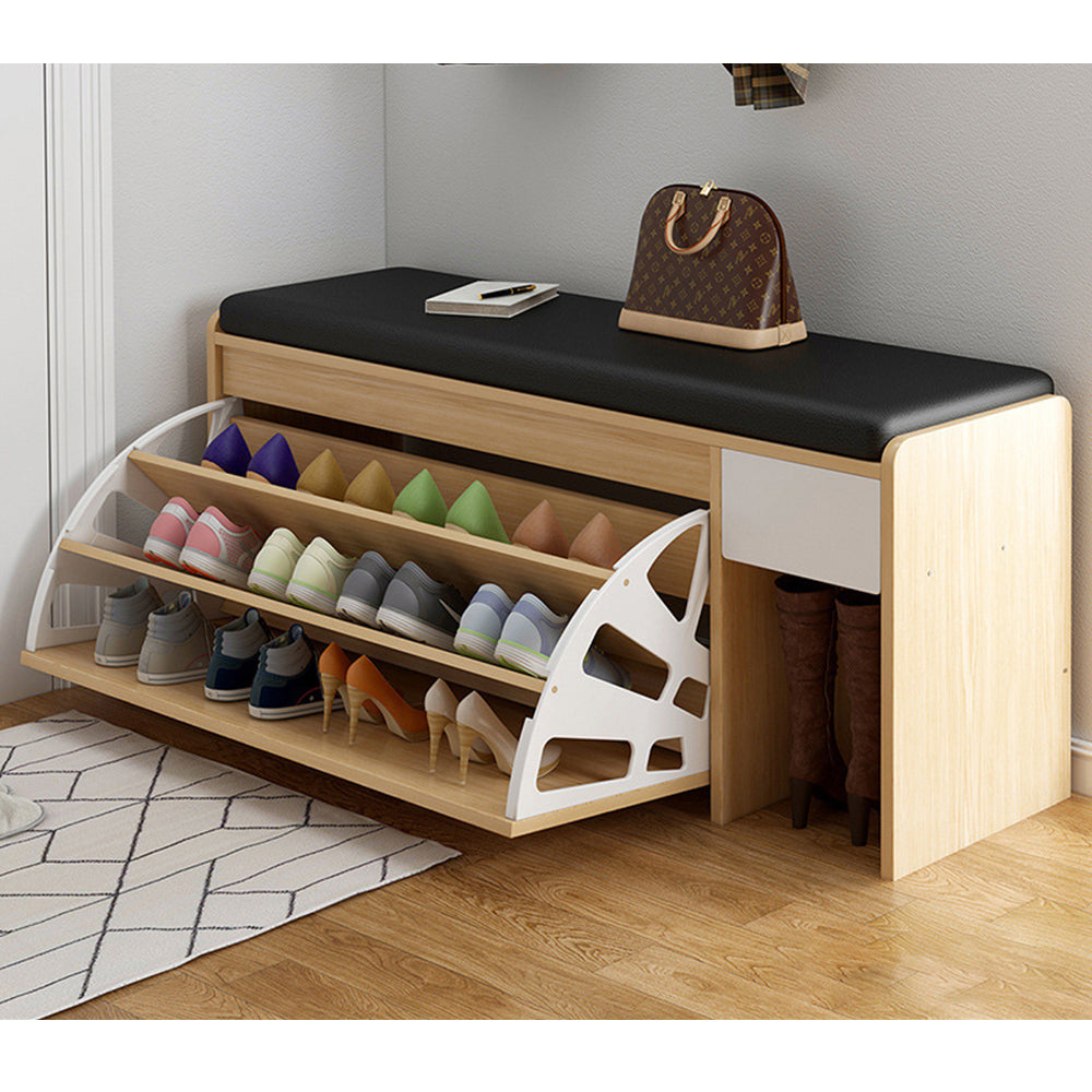 LIVARA 100cm Length Leather Seat Cushion Shoe Cabinet