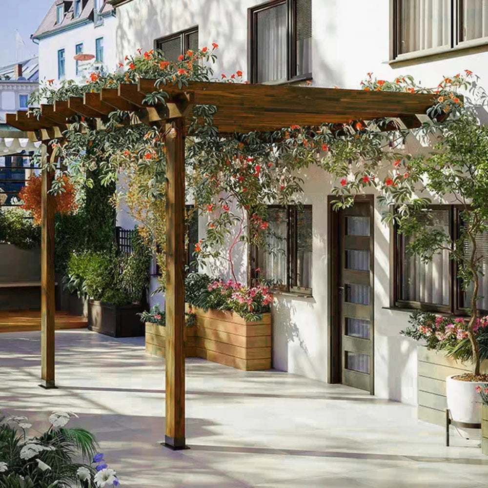 SOLARA Wall-Mounted Pergola - Finnish Solid Wood, 3m x 1.3m/2m x 2m, Outdoor Garden & Patio Shade - Brown