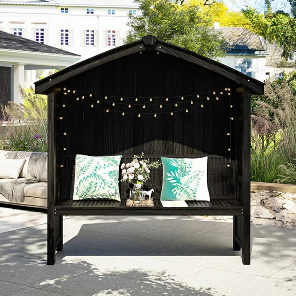 SOLARA Wooden Pergola - Finnish Solid Wood, Twill Design with Dual-Drainage Pitched Roof, Outdoor Garden & Patio Pavilion - Black