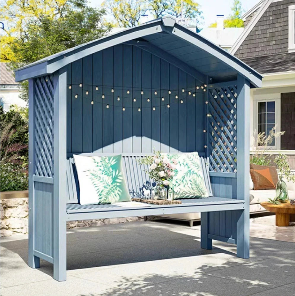 SOLARA Wooden Pergola - Finnish Solid Wood, Twill Design with Dual-Drainage Pitched Roof, Outdoor Garden & Patio Pavilion - Blue