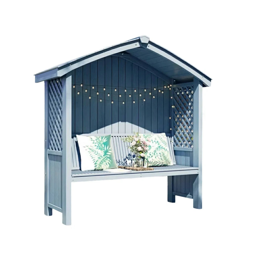 SOLARA Wooden Pergola - Finnish Solid Wood, Twill Design with Dual-Drainage Pitched Roof, Outdoor Garden & Patio Pavilion - Blue