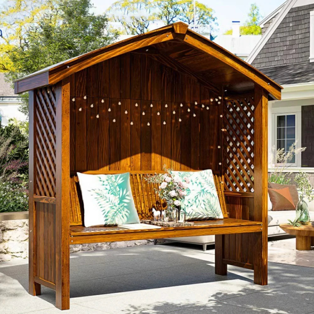 SOLARA Wooden Pergola - Finnish Solid Wood, Twill Design with Dual-Drainage Pitched Roof, Outdoor Garden & Patio Pavilion - Brown