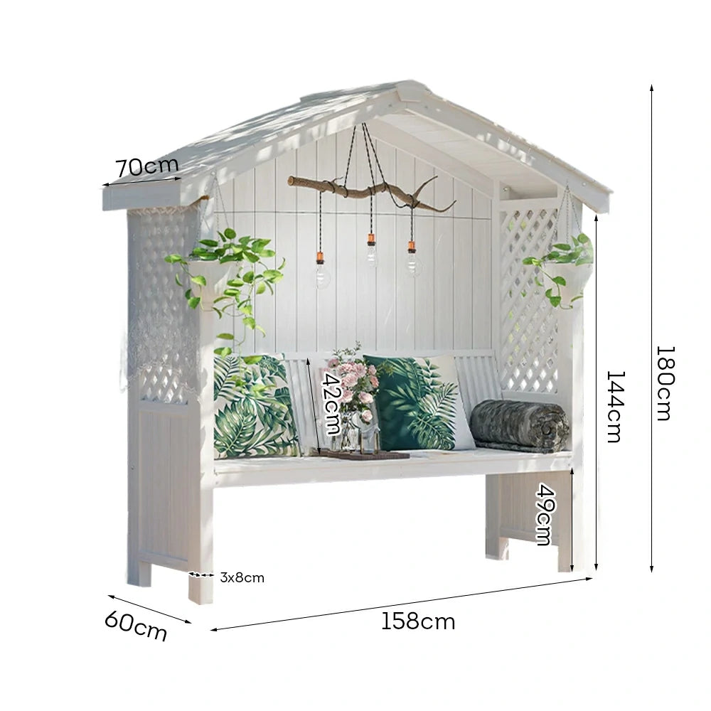 SOLARA Wooden Pergola - Finnish Solid Wood, Twill Design with Dual-Drainage Pitched Roof, Outdoor Garden & Patio Pavilion - White