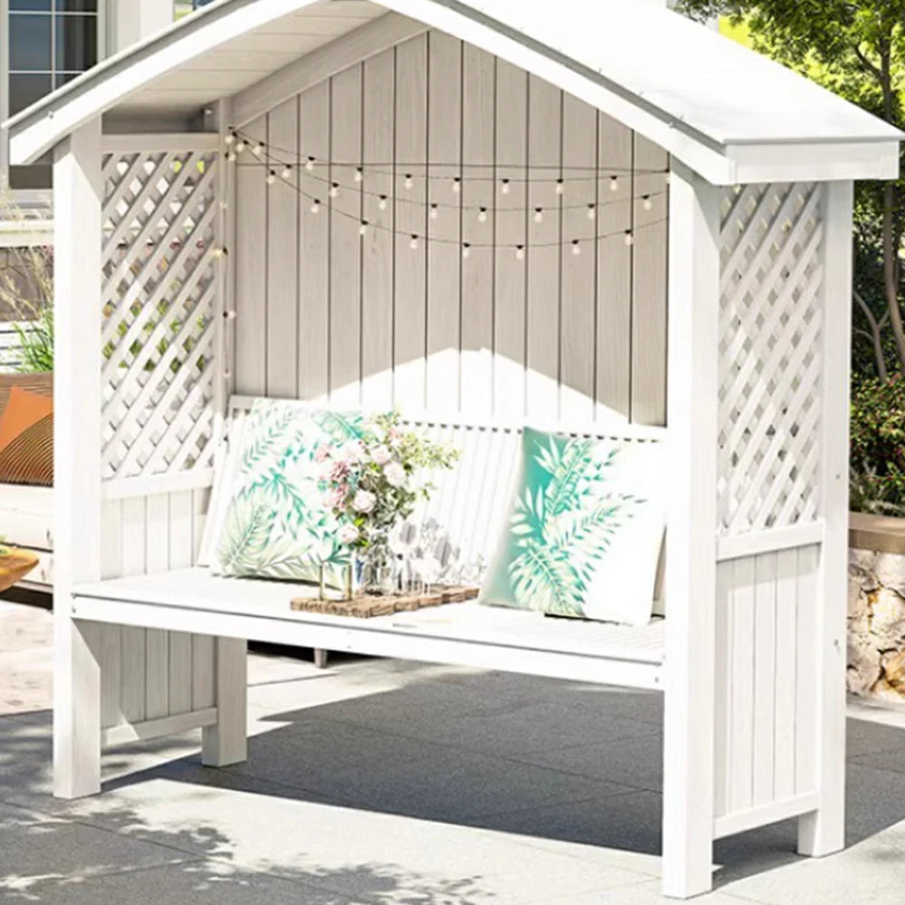 SOLARA Wooden Pergola - Finnish Solid Wood, Twill Design with Dual-Drainage Pitched Roof, Outdoor Garden & Patio Pavilion - White