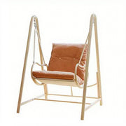 SOLARA Single Swing Chair - Sturdy Alloy Frame, Solid Wood Seat with Soft Cushion & Pillow, 100cm Outdoor Hanging Chair - Pink