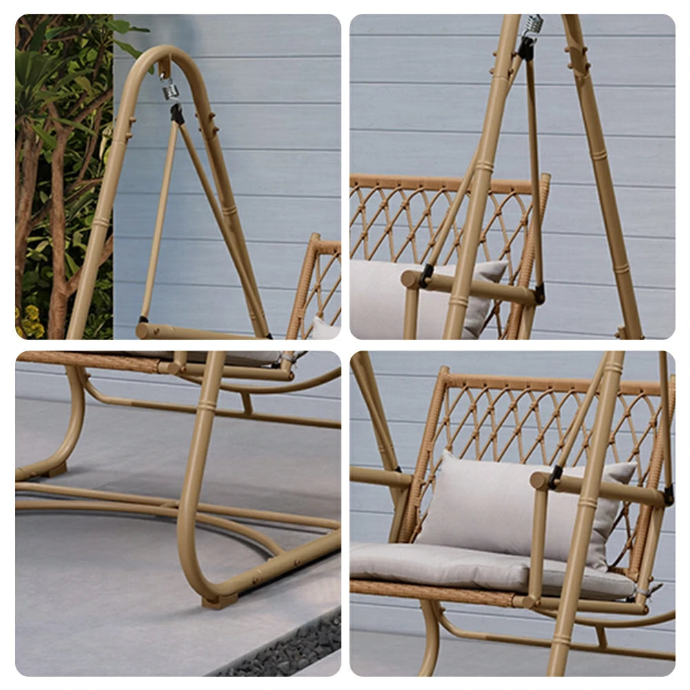 SOLARA Single Swing Chair - Handwoven Bamboo Rattan Design, Durable Alloy Steel Frame, 121cm Relaxing Garden & Patio Seating - Yellow