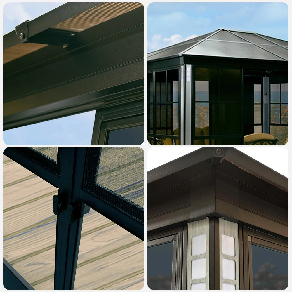 SOLARA Sunroom Pavilion - Reinforced Aluminium-Steel Frame with Sliding Doors & Privacy Mesh - Black