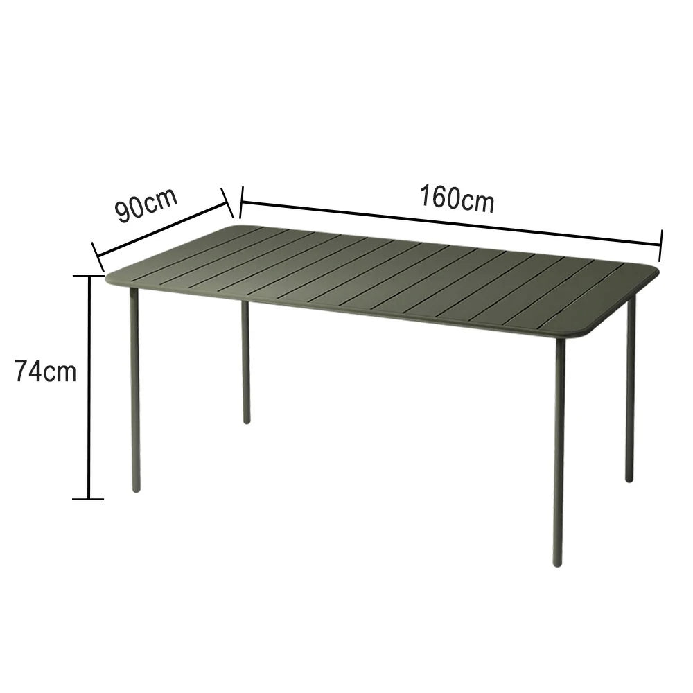 SOLARA 60/70/120/160cm Green Square Iron Table, Durable Metal Build for Patio, Balcony, or Garden Use