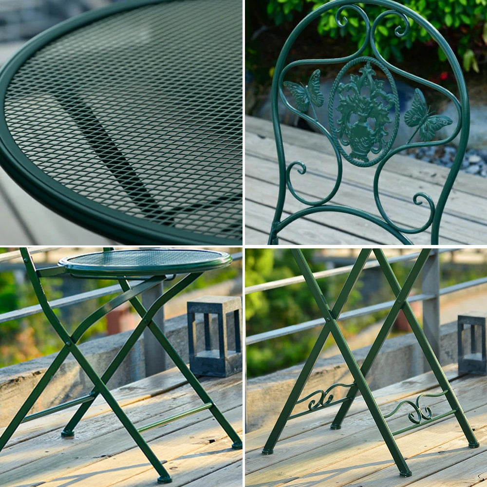 SOLARA 3-Piece Foldable Outdoor Dining Set, 1 Table & 2 Chairs - Army Green