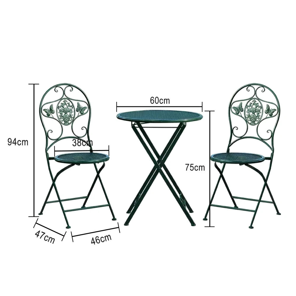 SOLARA 3-Piece Foldable Outdoor Dining Set, 1 Table & 2 Chairs - Army Green