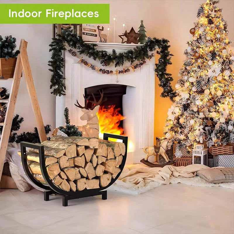 SOLARA ZFWOODS Black Indoor and Outdoor Firewood Storage Rack Fireplace Decoration