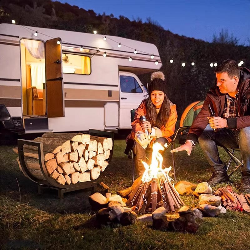 SOLARA ZFWOODS Black Indoor and Outdoor Firewood Storage Rack Fireplace Decoration