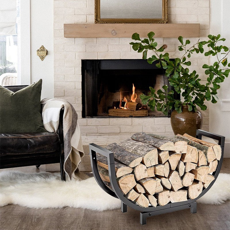 SOLARA ZFWOODS Black Indoor and Outdoor Firewood Storage Rack Fireplace Decoration