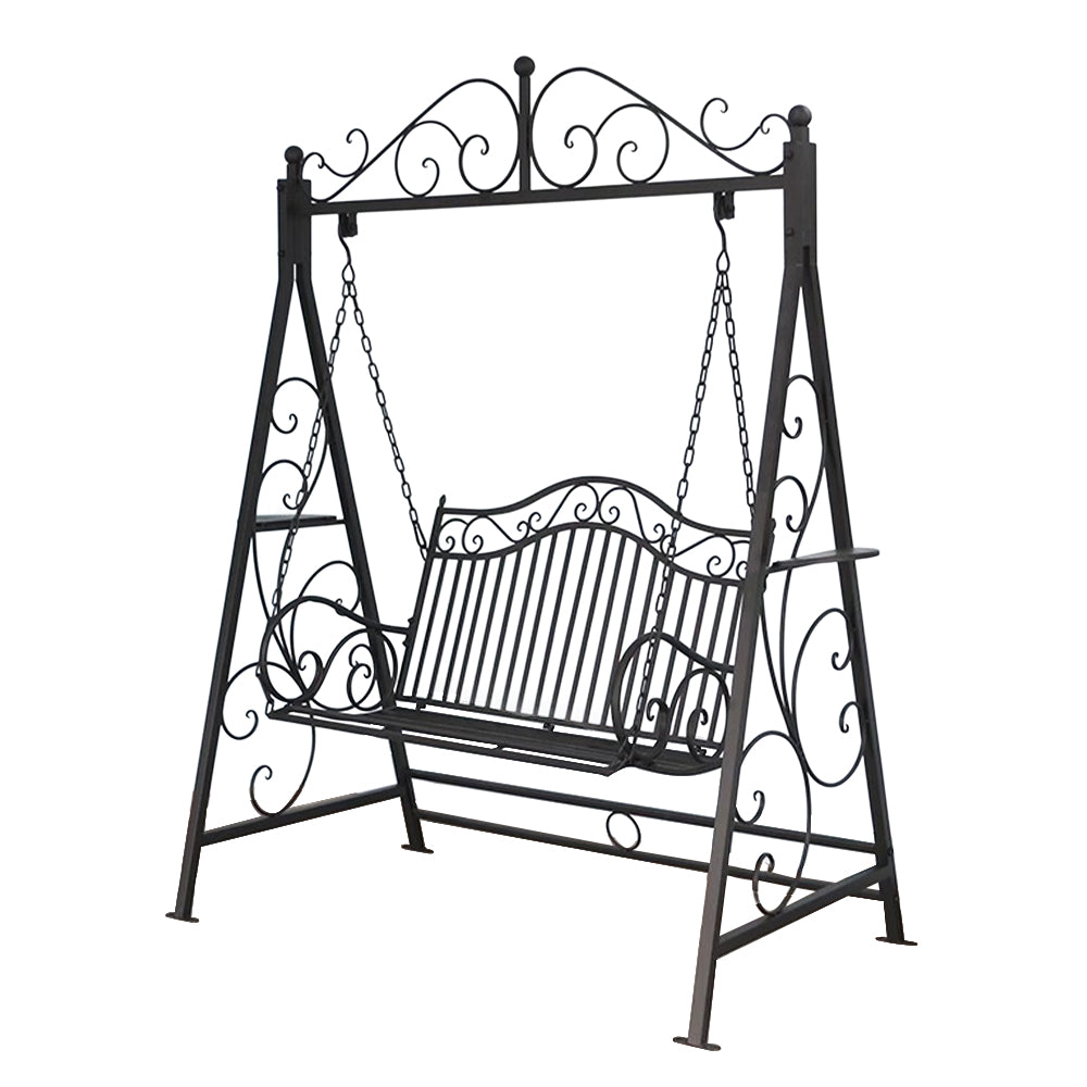 SOLARA YY02B 150cm Wrought Iron Garden Swing Chair – Black/White