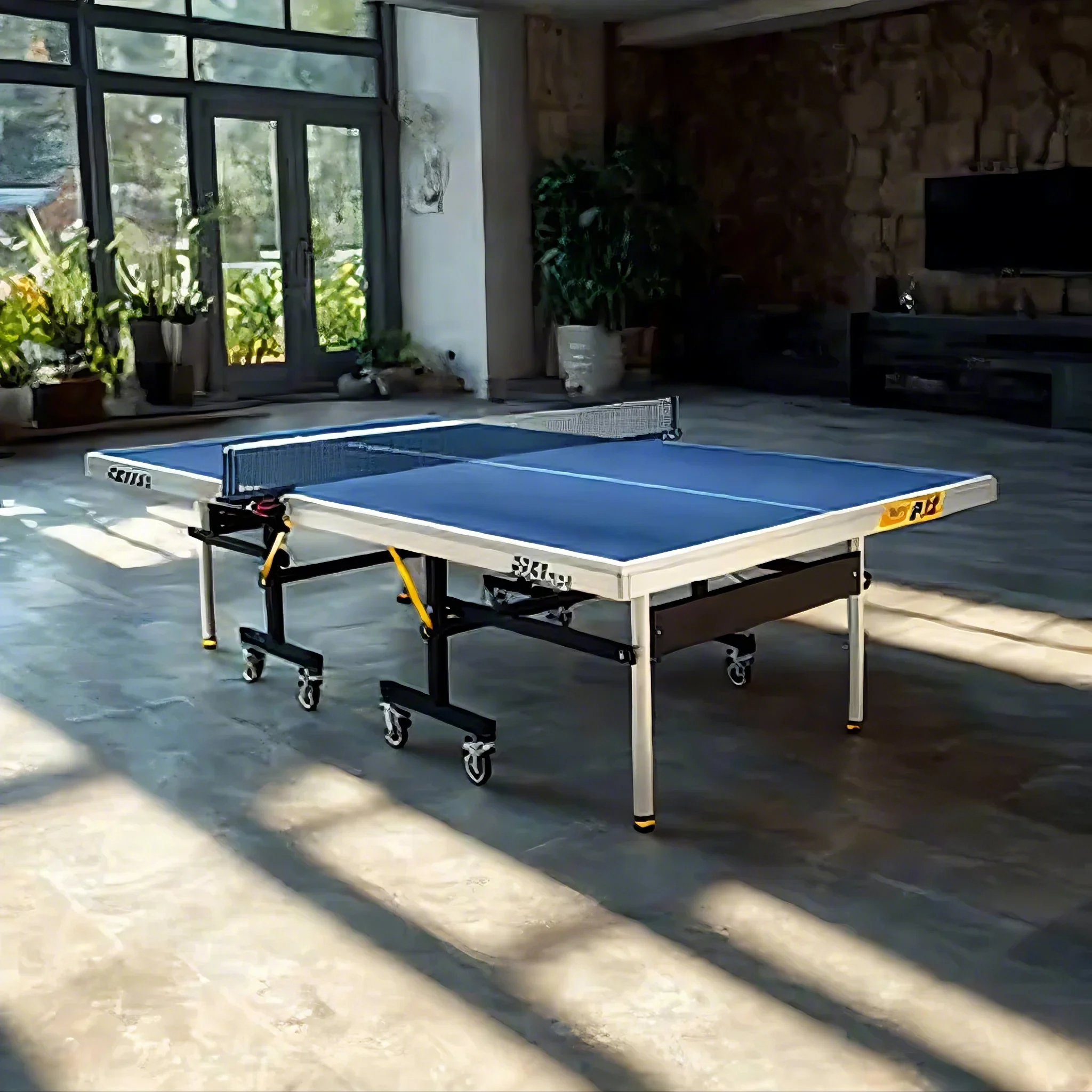 DOUBLE FISH 233 Indoor 25mm Black&Blue Foldable Solo Play Table Tennis Pingpong Table-Bats Balls Net ITTF Approve