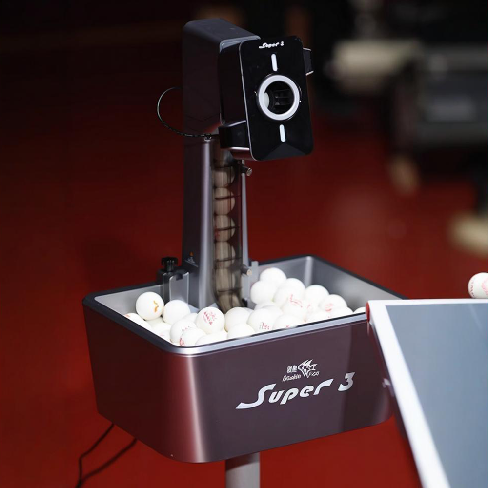 DOUBLE FISH Super 3 Plus Standing Intelligent Technology Table Tennis Serve Machine -Grey&Blue