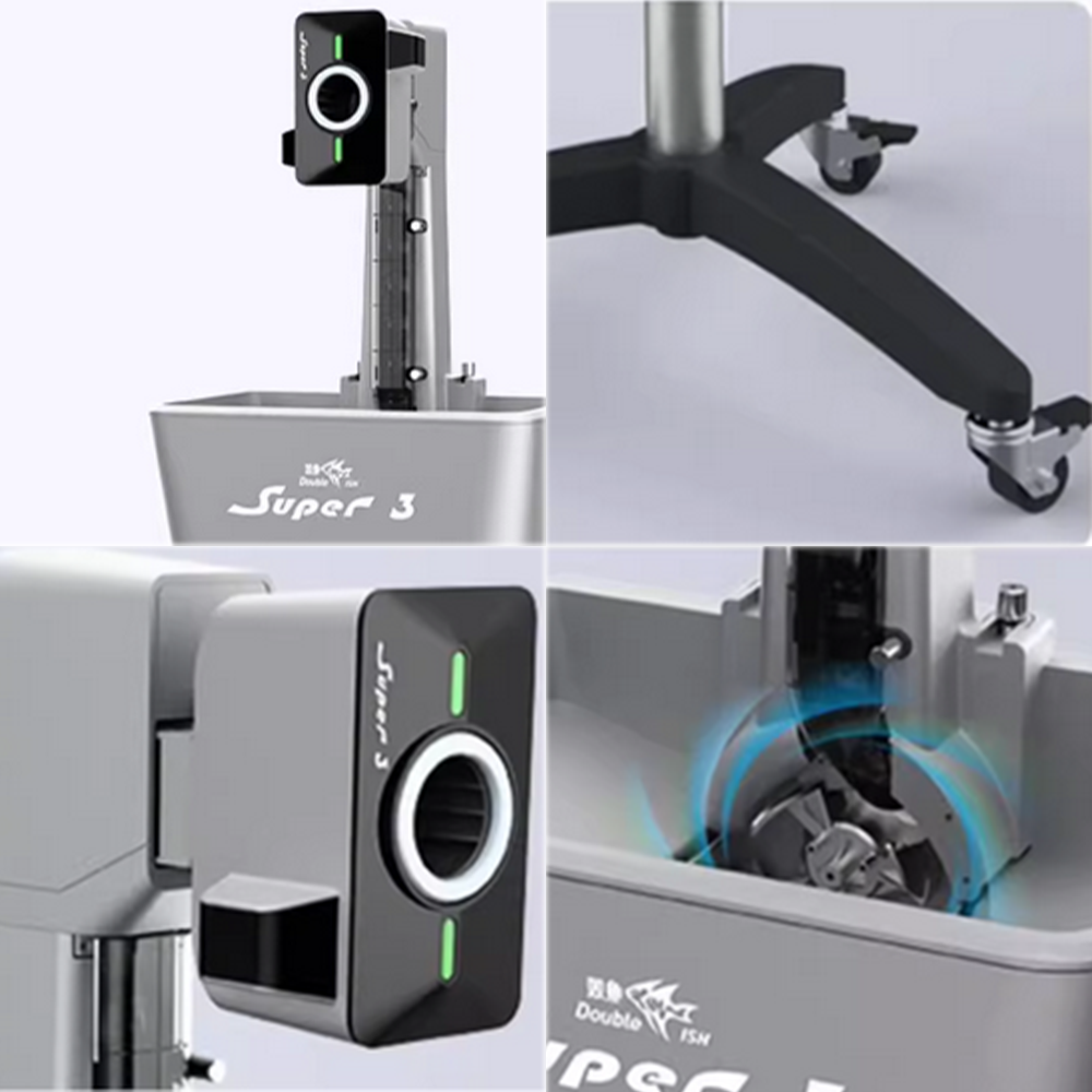 DOUBLE FISH Super 3 Plus Standing Intelligent Technology Table Tennis Serve Machine -Grey&Blue