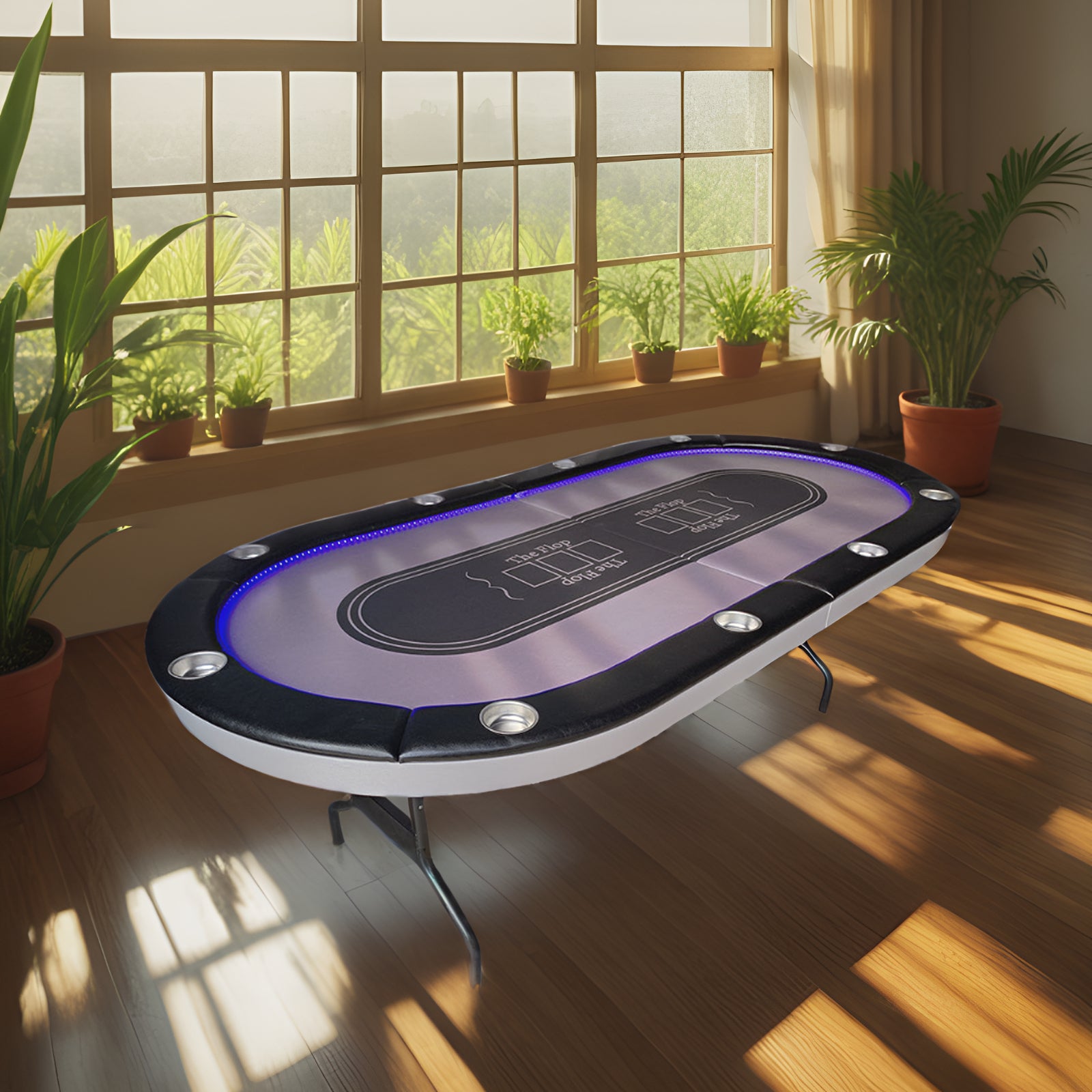 VERSA PK018 7FT MDF LED Light Foldable Poker Table 10 Players Gaming Game Room