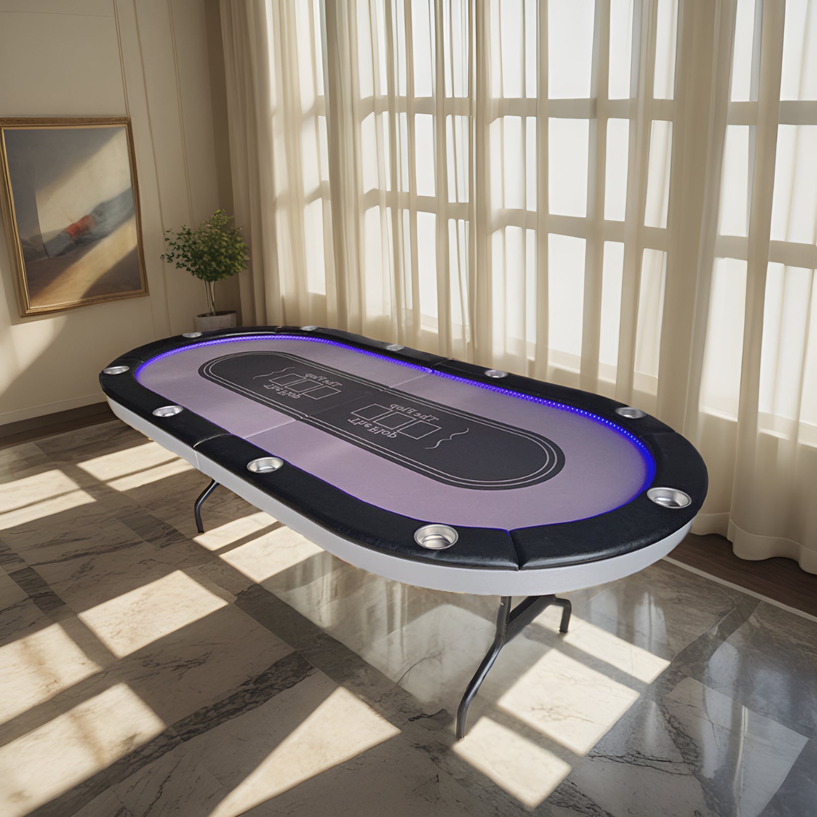 VERSA PK018 7FT MDF LED Light Foldable Poker Table 10 Players Gaming Game Room