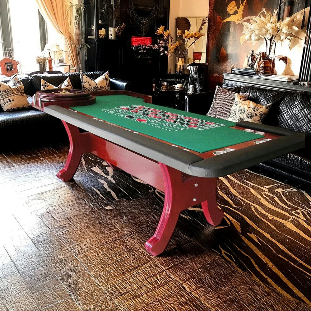 VERSA 240/260cm Length Roulette Table W/ Roulette Wheel Home Game Rooms Private Events - Red&Green