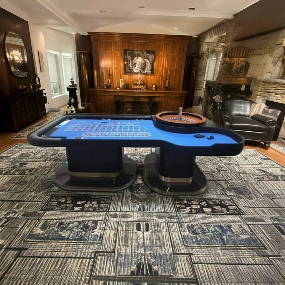 VERSA 240cm Length Roulette Table W/ a 20-inch Roulette Wheel Home Game Rooms Private Events - Blue&Black