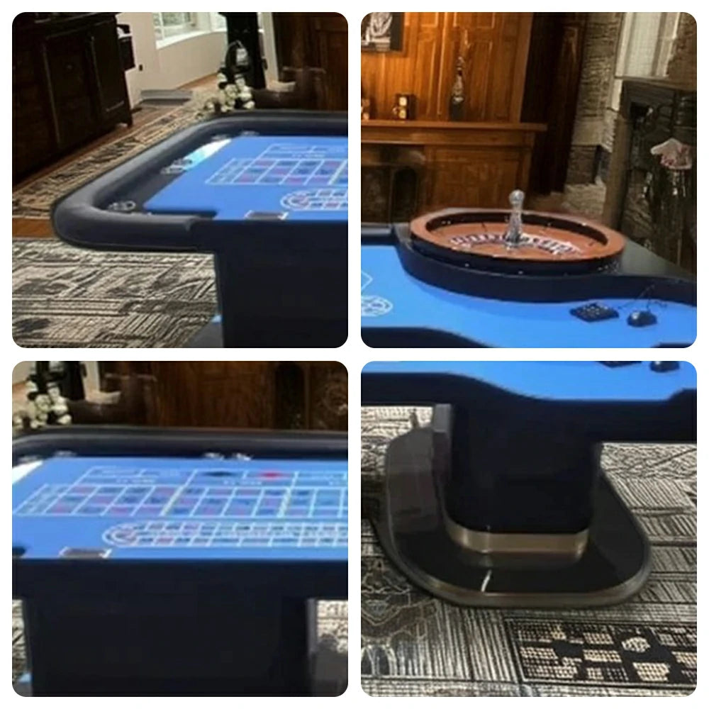 VERSA 240cm Length Roulette Table W/ a 20-inch Roulette Wheel Home Game Rooms Private Events - Blue&Black