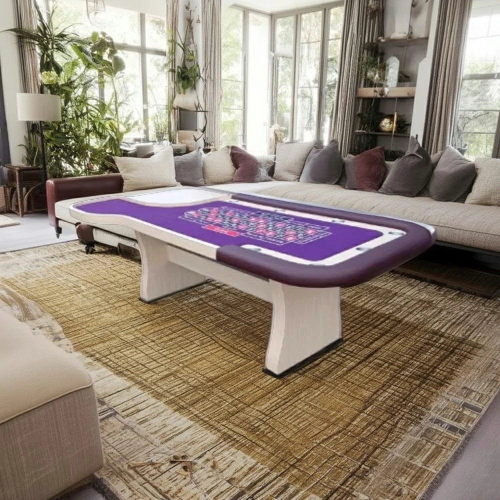 VERSA 240cm Length  Roulette Table W/ a 20-inch Roulette Wheel Home Game Rooms Private Events - Purple&White
