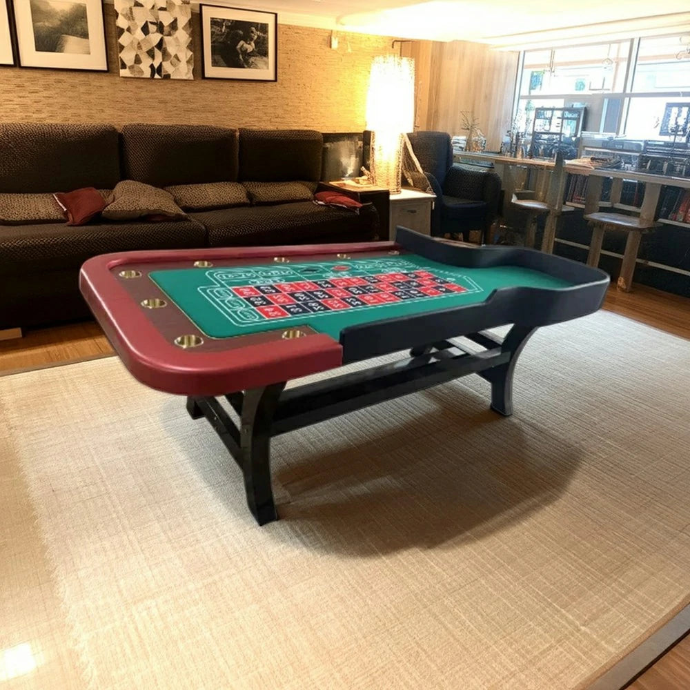 VERSA 240cm Length  Roulette Table W/ a 20-inch Roulette Wheel Home Game Rooms Private Events - Red&Black