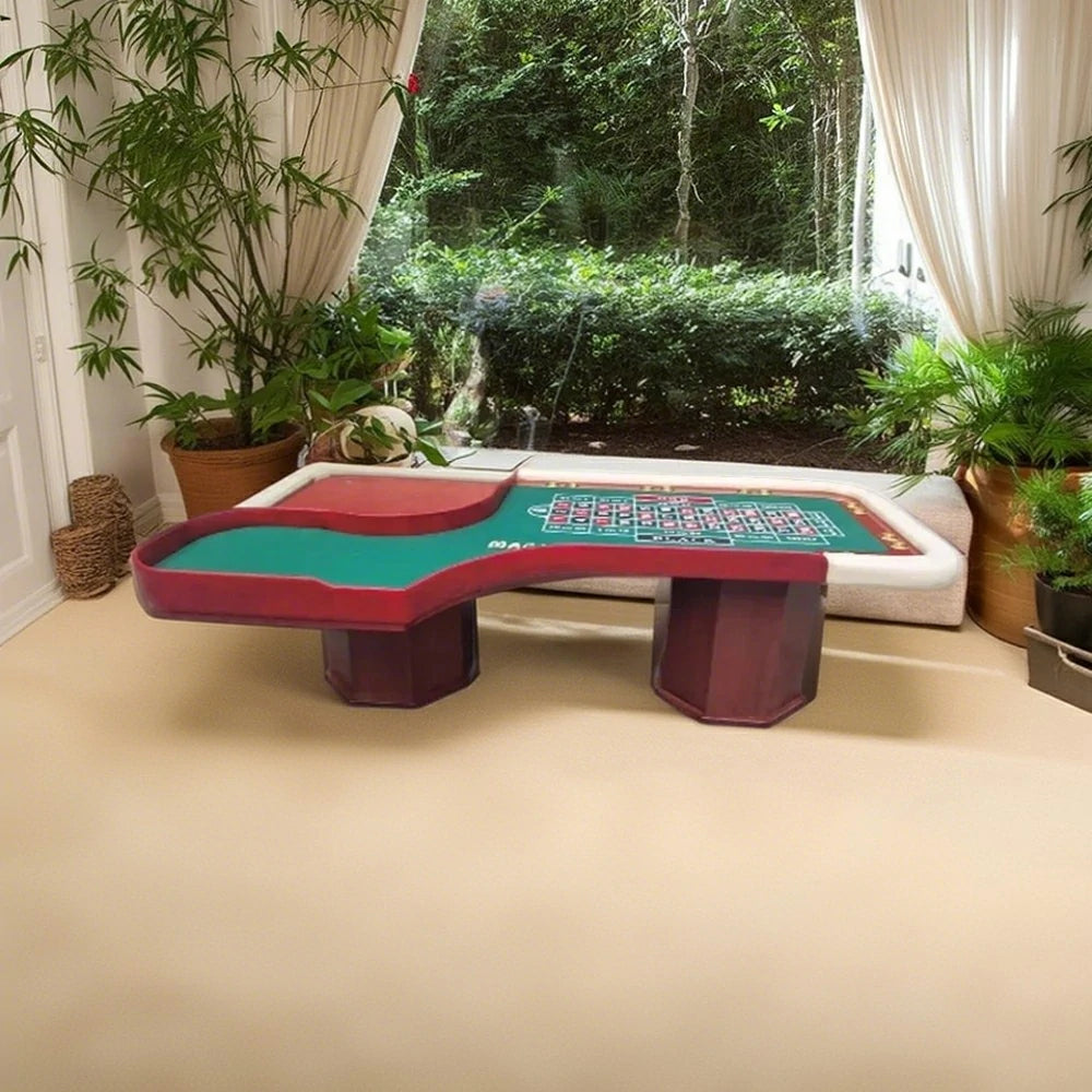 VERSA 240cm Length  Roulette Table W/ a 20-inch Roulette Wheel Home Game Rooms Private Events - Red&White