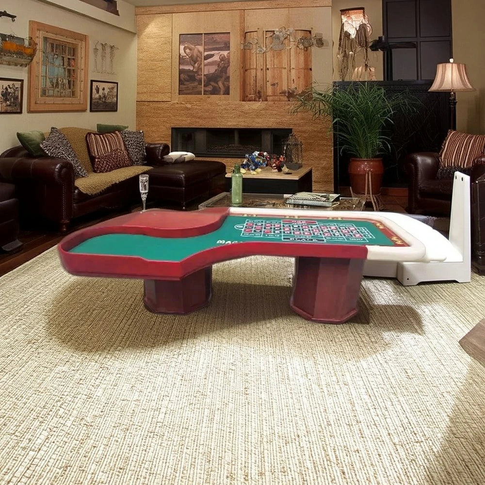 VERSA 240cm Length  Roulette Table W/ a 20-inch Roulette Wheel Home Game Rooms Private Events - Red&White