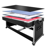VERSA 4-IN-1 8FT Convertible Table Air Hockey, Pool Billiards, Dining, and Table Tennis for Billiard Game Rooms with Free Accessories - Red Felt