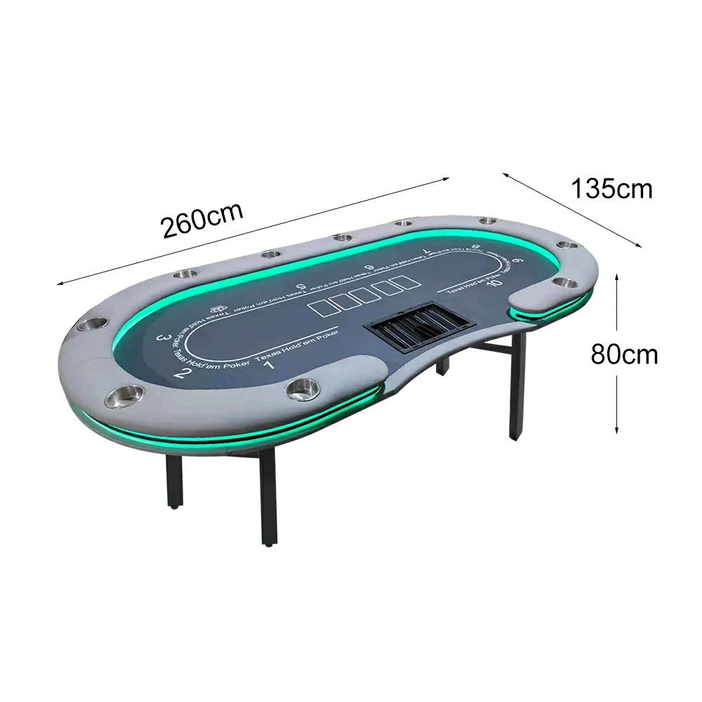 VERSA Foldable Poker Table with LED Lights - 213/240/260cm - Premium Home Game Edition, Multi-Player Layout - Blue&Grey